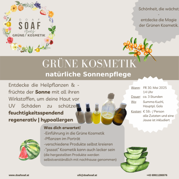 Grüne Kosmetik Workshop | natürliche Sonnenpflege